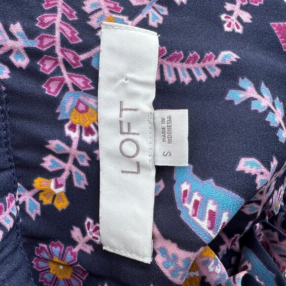 LOFT Women Multicolor Floral Ruffle Neck Pleated Long Sleeves Blouse Size S - Picture 6 of 6